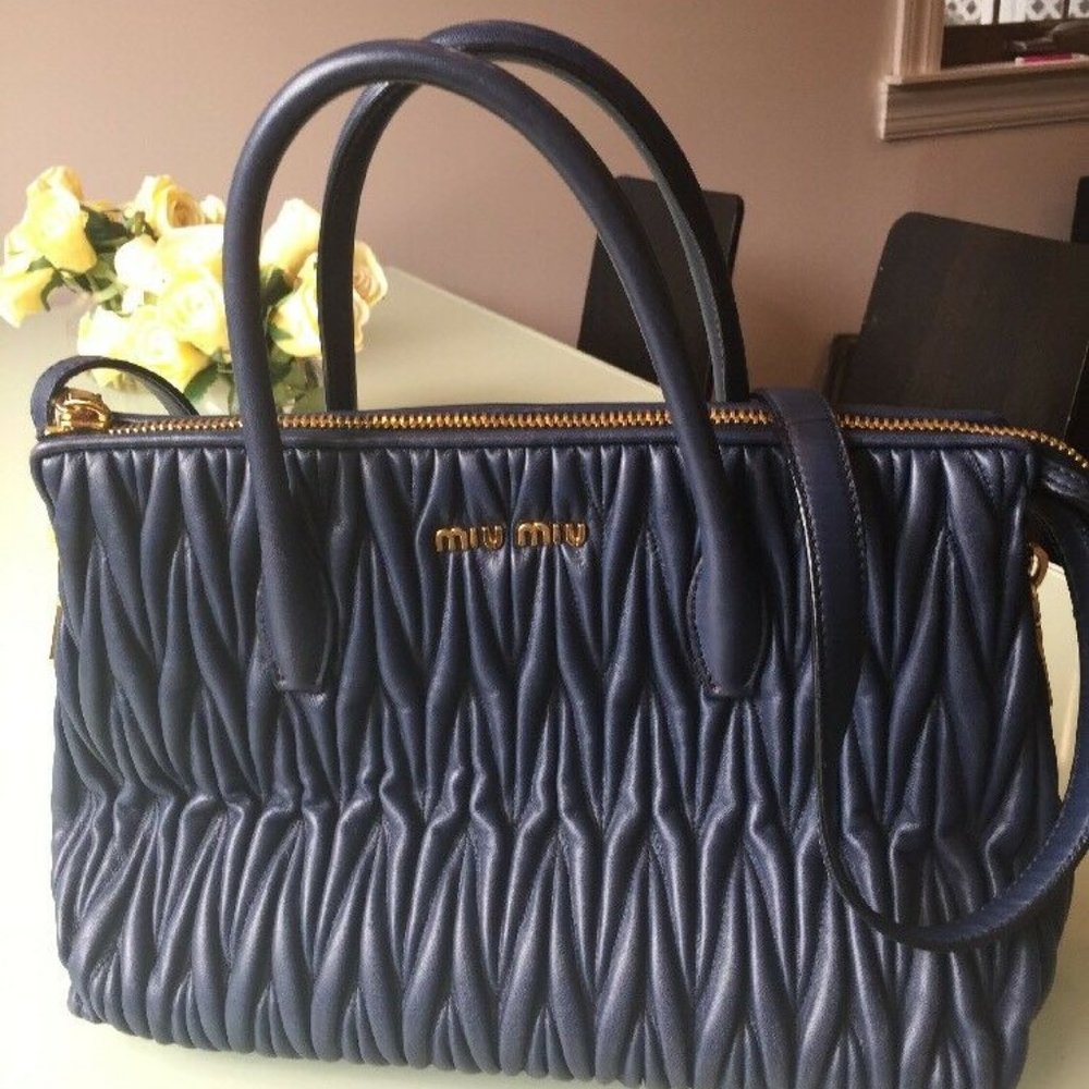 Authentic Miu Miu Matelasse 2way Bag Navy